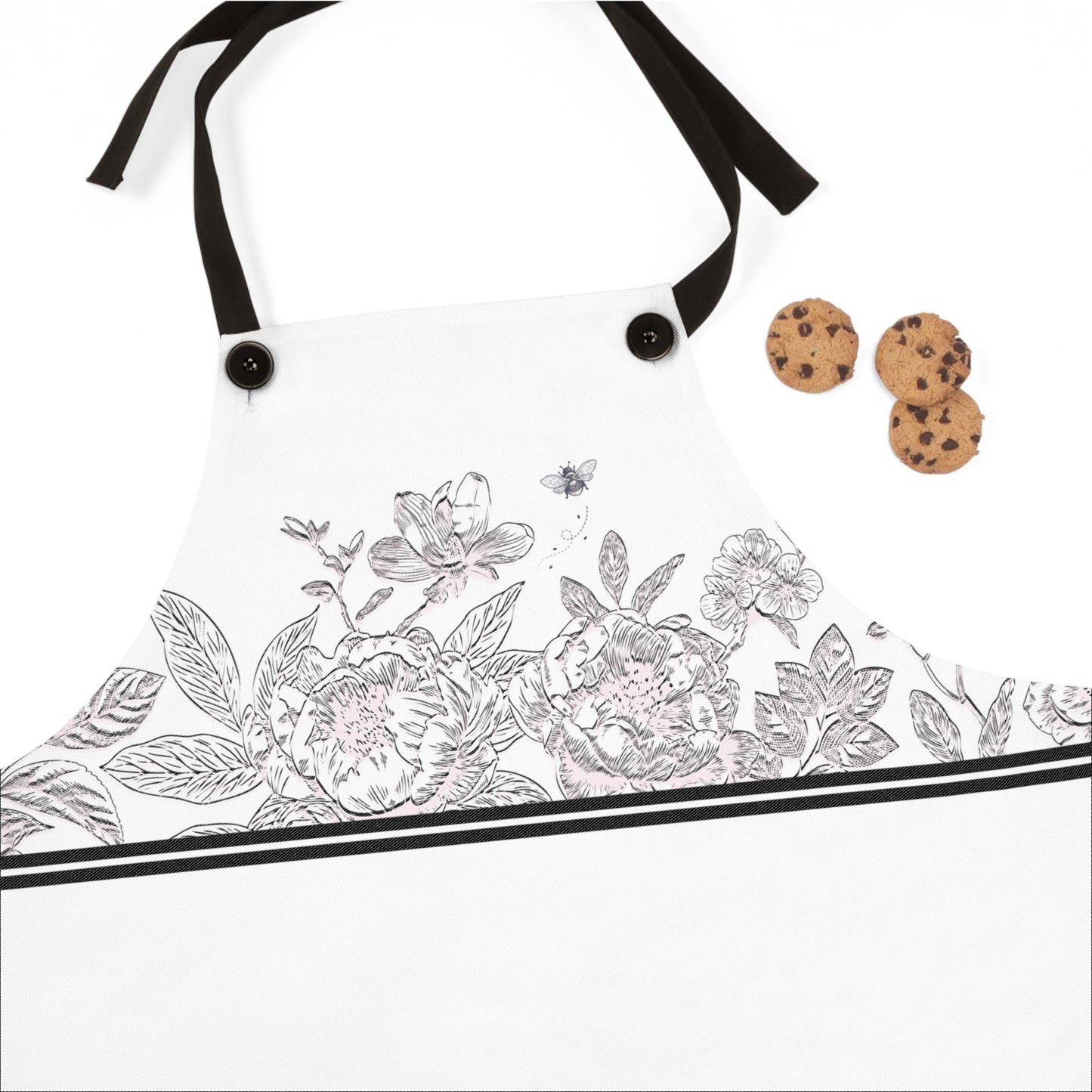 Vintage Inspired Black, White and Pink Chinoiserie Floral Apron for Her