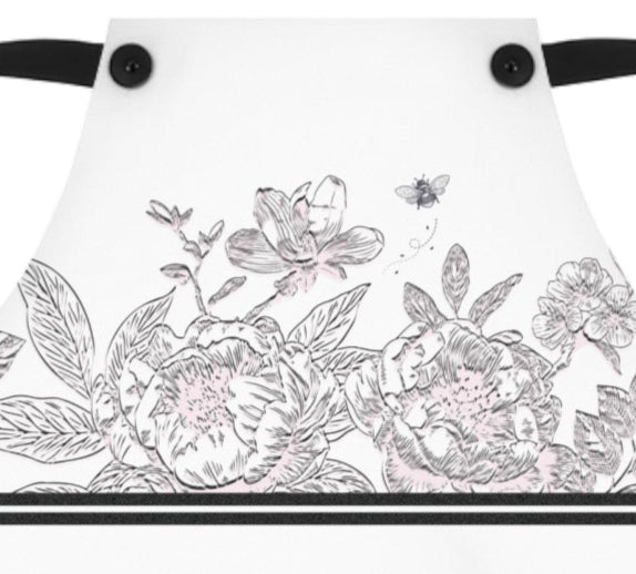 Vintage Inspired Black, White and Pink Chinoiserie Floral Apron for Her
