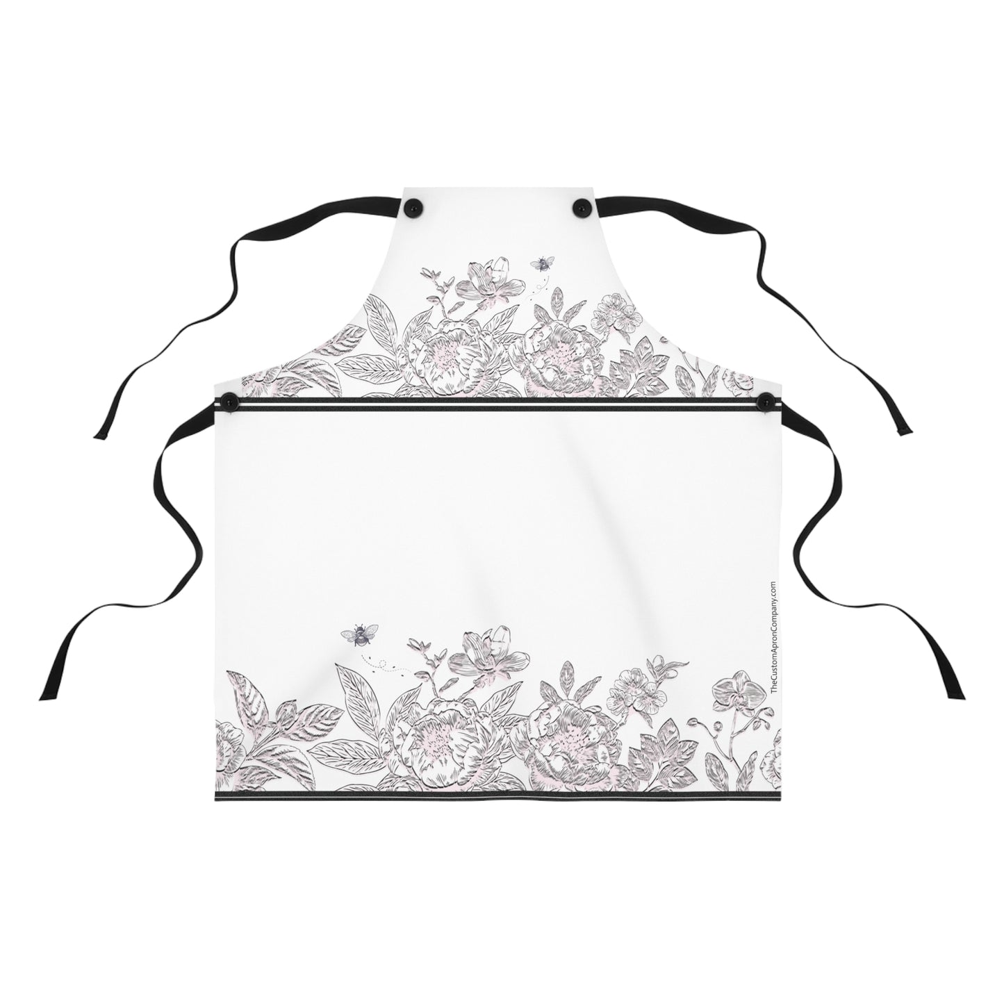 Vintage Inspired Black, White and Pink Chinoiserie Floral Apron for Her