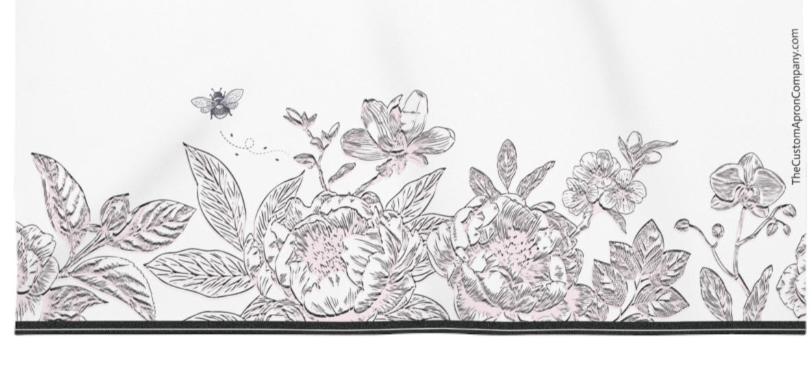 Vintage Inspired Black, White and Pink Chinoiserie Floral Apron for Her