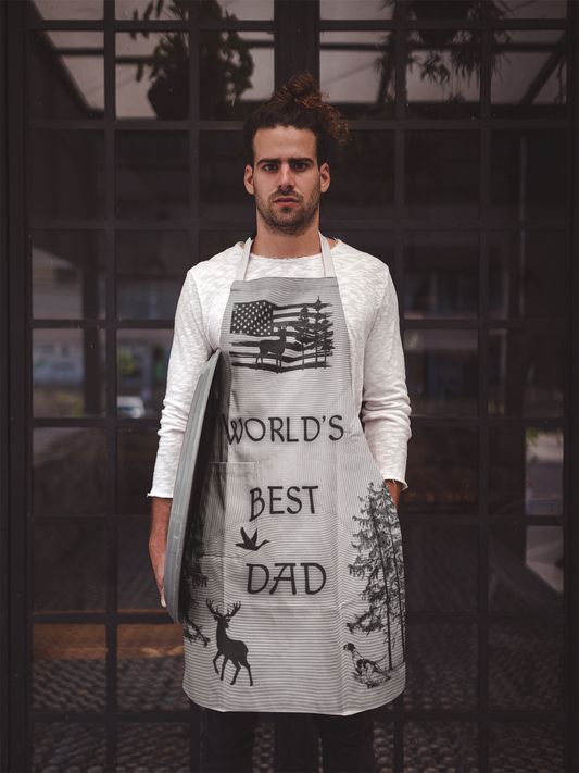 World's Best Dad Black and White Hunting Themed Apron