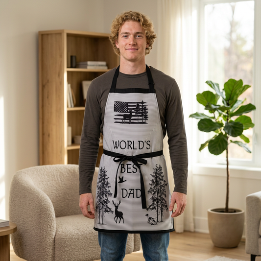 World's Best Dad Black and White Hunting Themed Apron