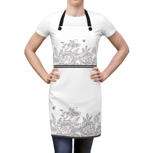 Vintage Inspired Black, White and Pink Chinoiserie Floral Apron for Her