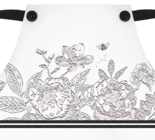 Vintage Inspired Black, White and Pink Chinoiserie Floral Apron for Her