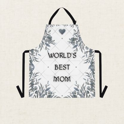 World's Best Mom Grey Floral Apron with Pockets