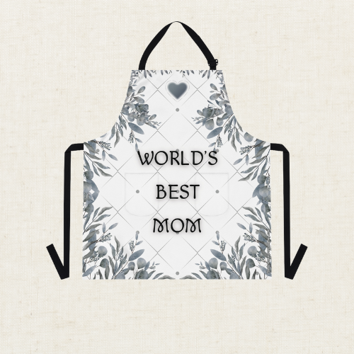 World's Best Mom Grey Floral Apron with Pockets