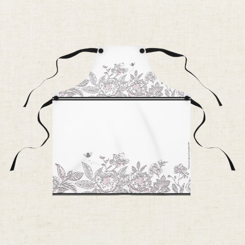 Vintage Inspired Black, White and Pink Chinoiserie Floral Apron for Her