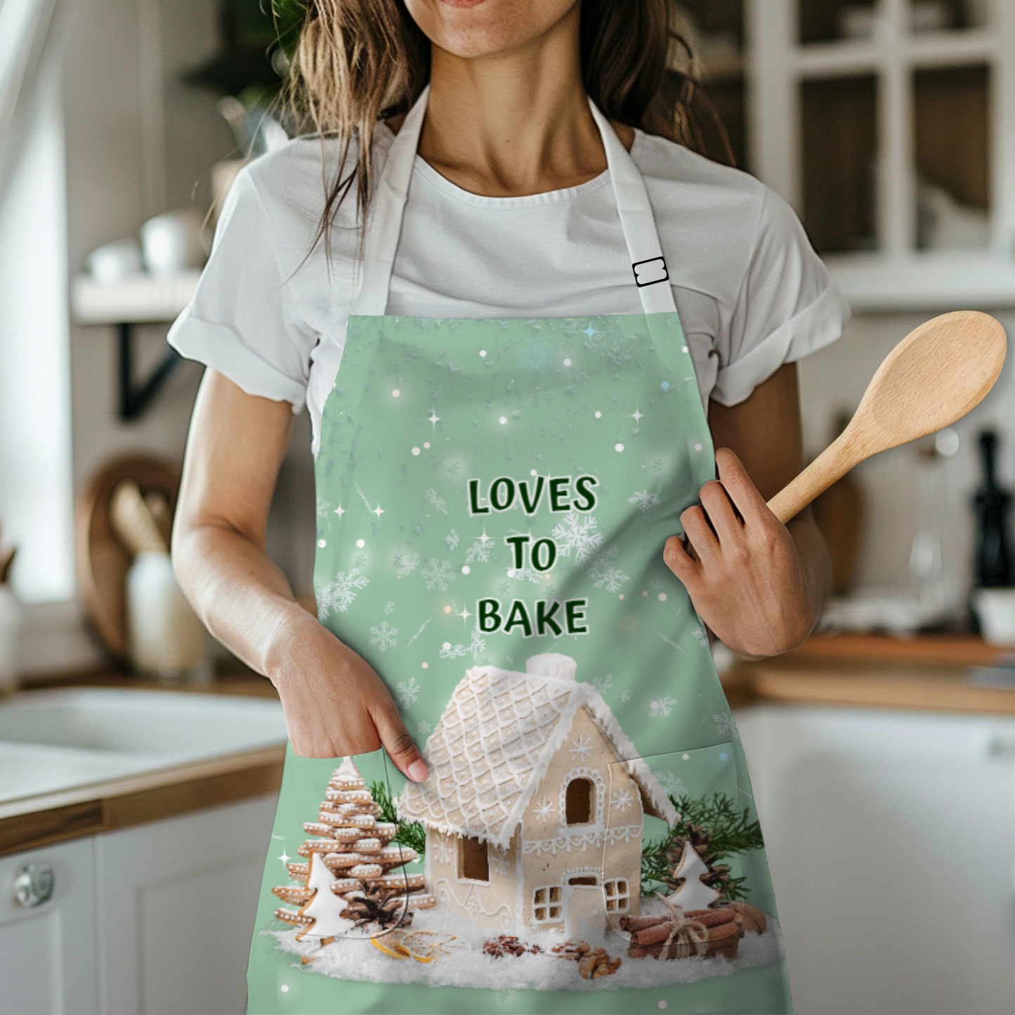 Custom Name -Loves To Bake- Christmas Gingerbread House Apron