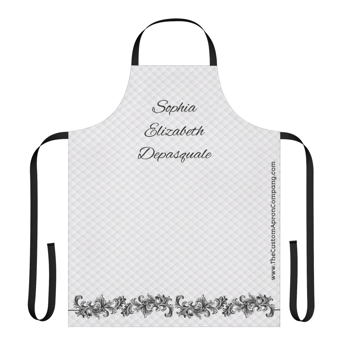 Custom Name White and Black Quilted Look Paisley Apron