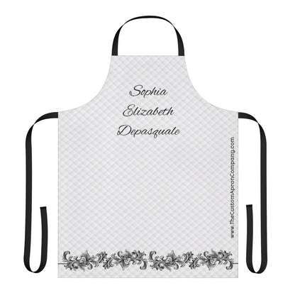 Custom Name White and Black Quilted Look Paisley Apron