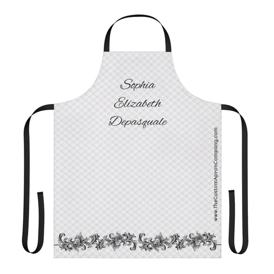 Custom Name White and Black Quilted Look Paisley Apron