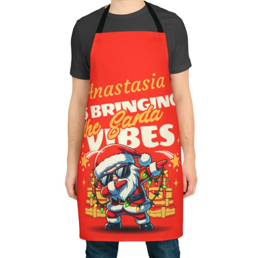 Custom Red Retro Santa Christmas Apron