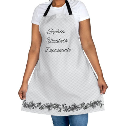 Custom Name White and Black Quilted Look Paisley Apron