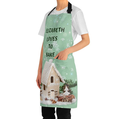 Custom Name -Loves To Bake- Christmas Gingerbread House Apron