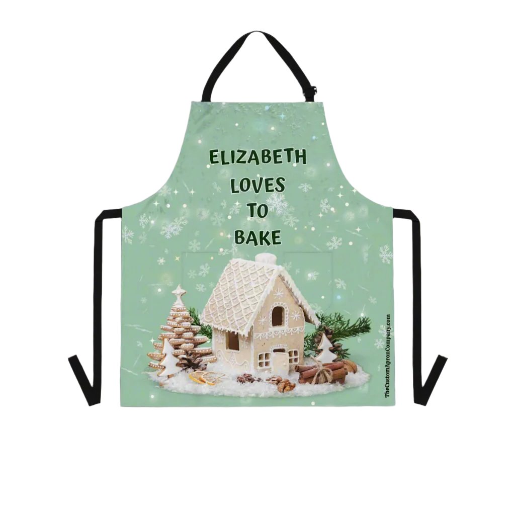 Custom Name -Loves To Bake- Christmas Gingerbread House Apron