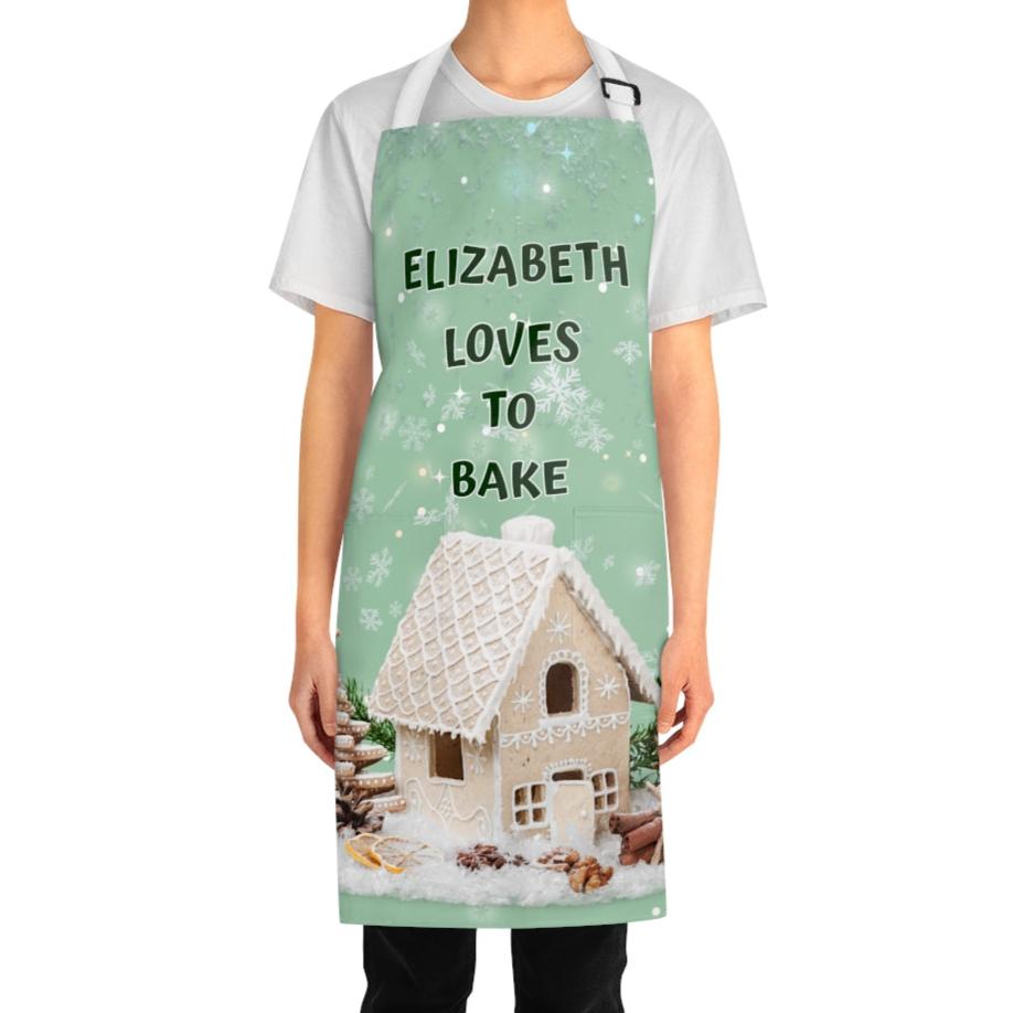 Custom Name -Loves To Bake- Christmas Gingerbread House Apron