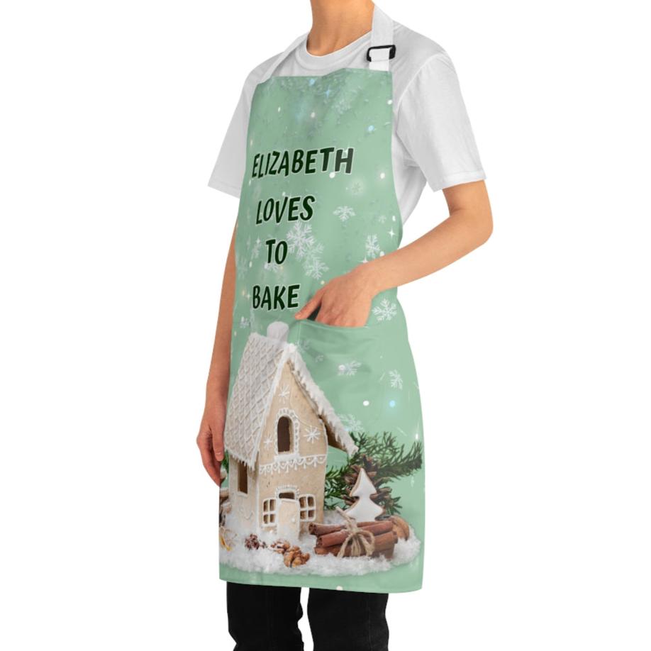 Custom Name -Loves To Bake- Christmas Gingerbread House Apron