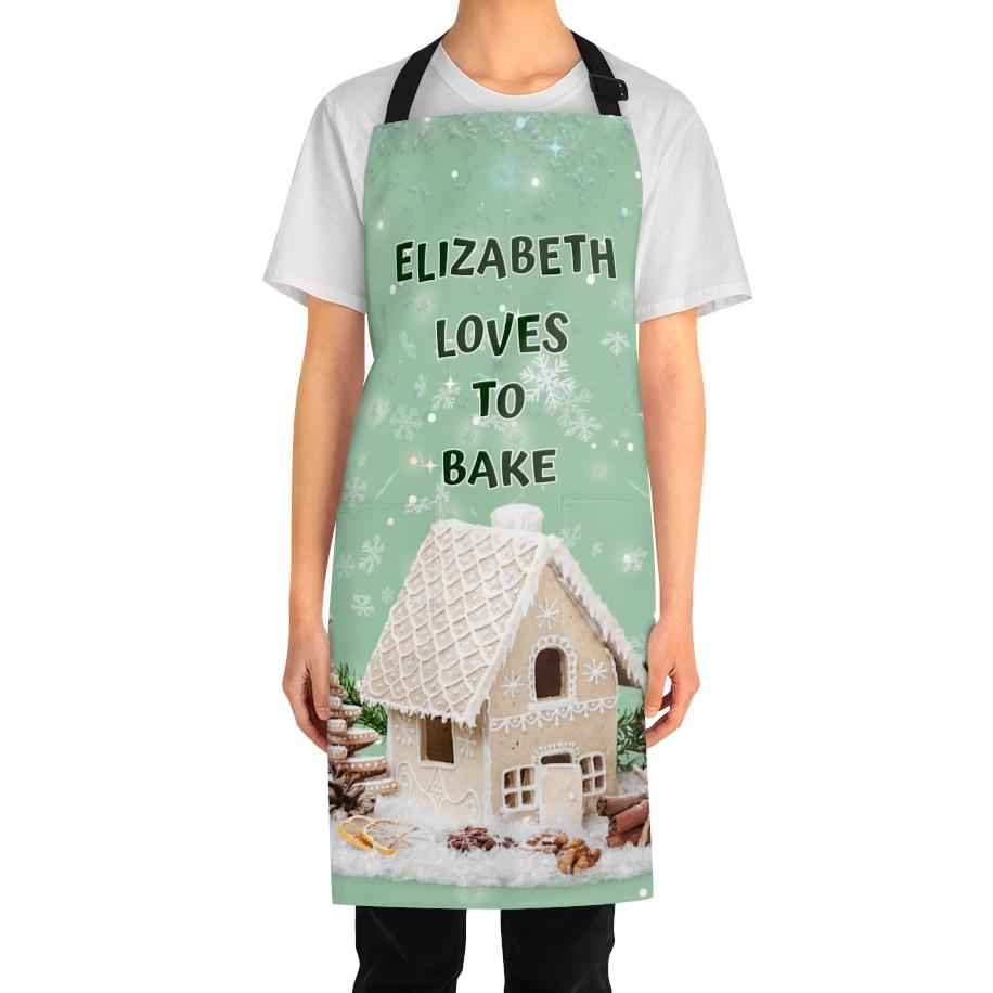 Custom Name -Loves To Bake- Christmas Gingerbread House Apron