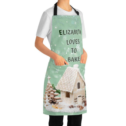 Custom Name -Loves To Bake- Christmas Gingerbread House Apron