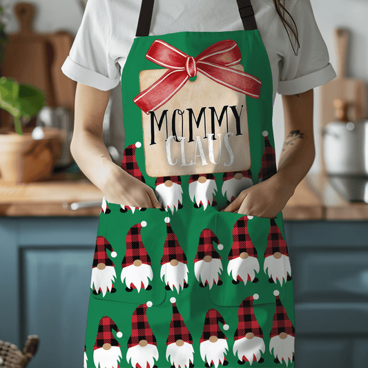 Mommy Claus Buffalo Plaid Gnome Apron