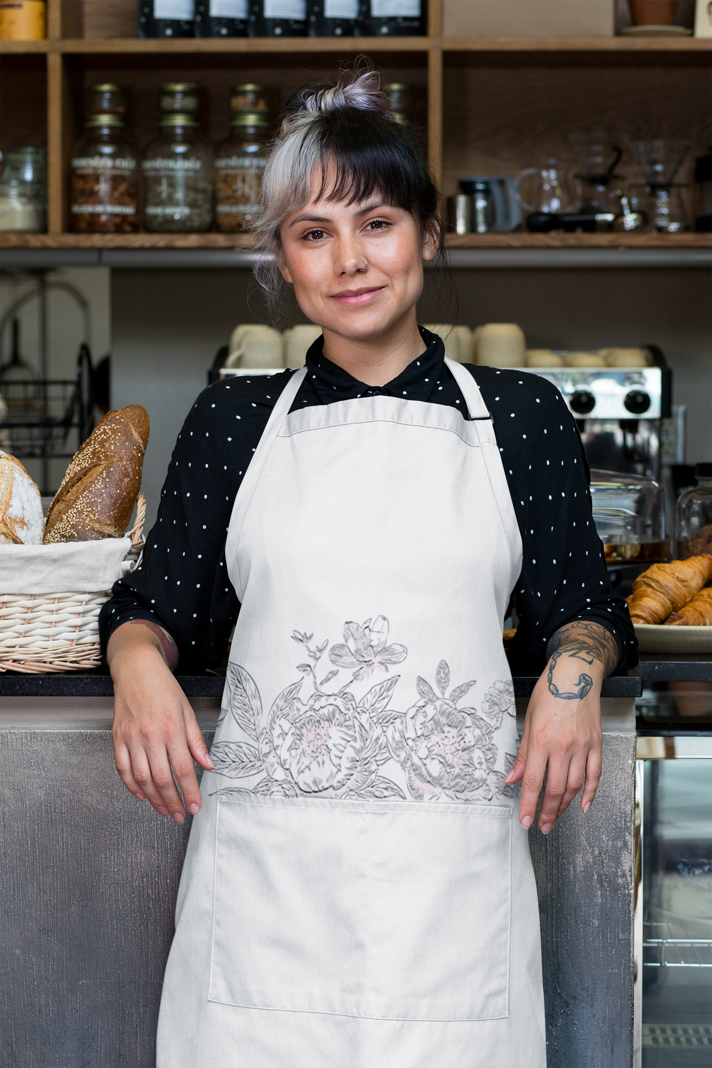 Vintage Inspired Black, White and Pink Chinoiserie Floral Apron for Her